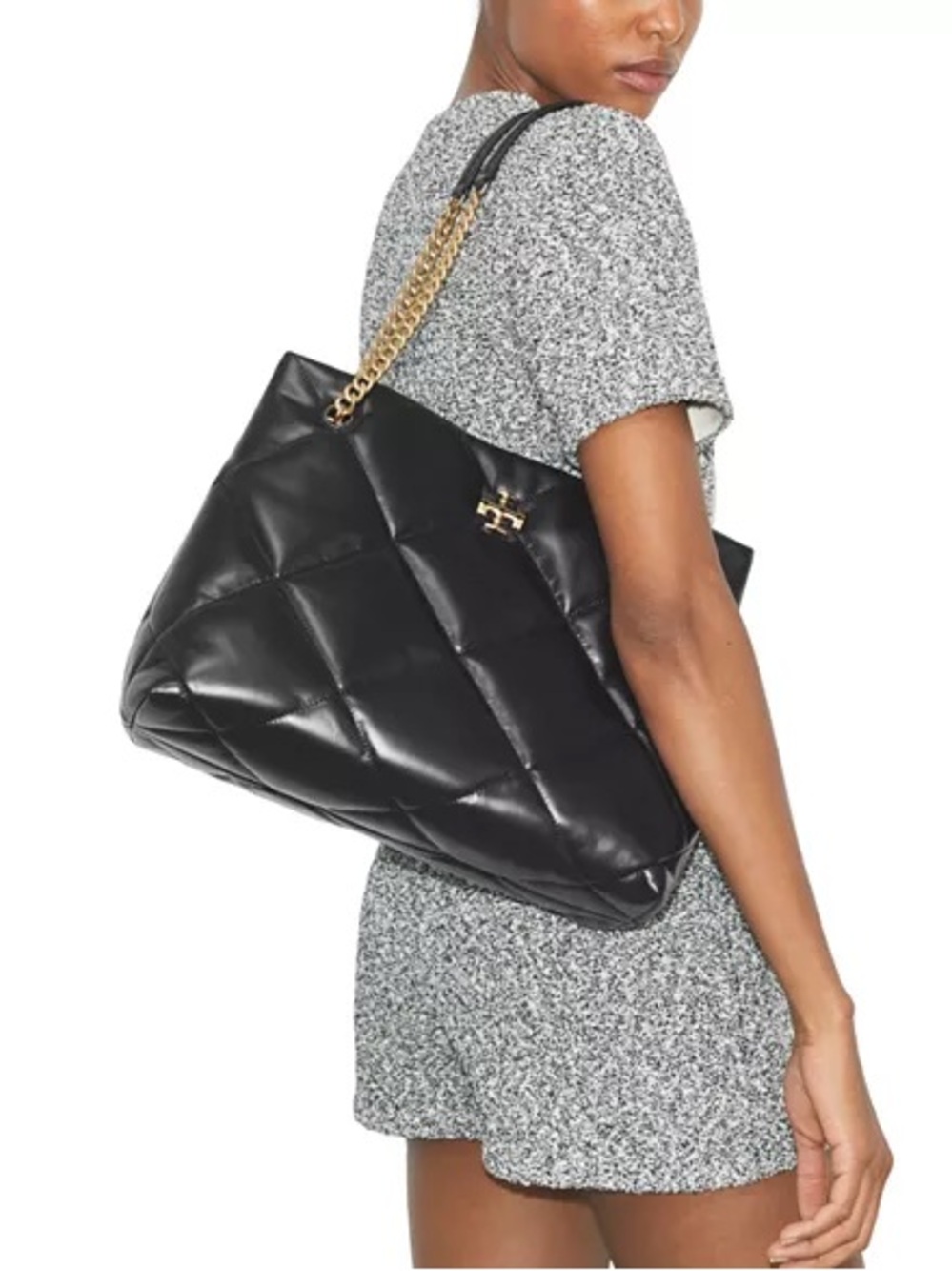 NEW TORY BURCH Large Kira  diamond quilt leather tote black